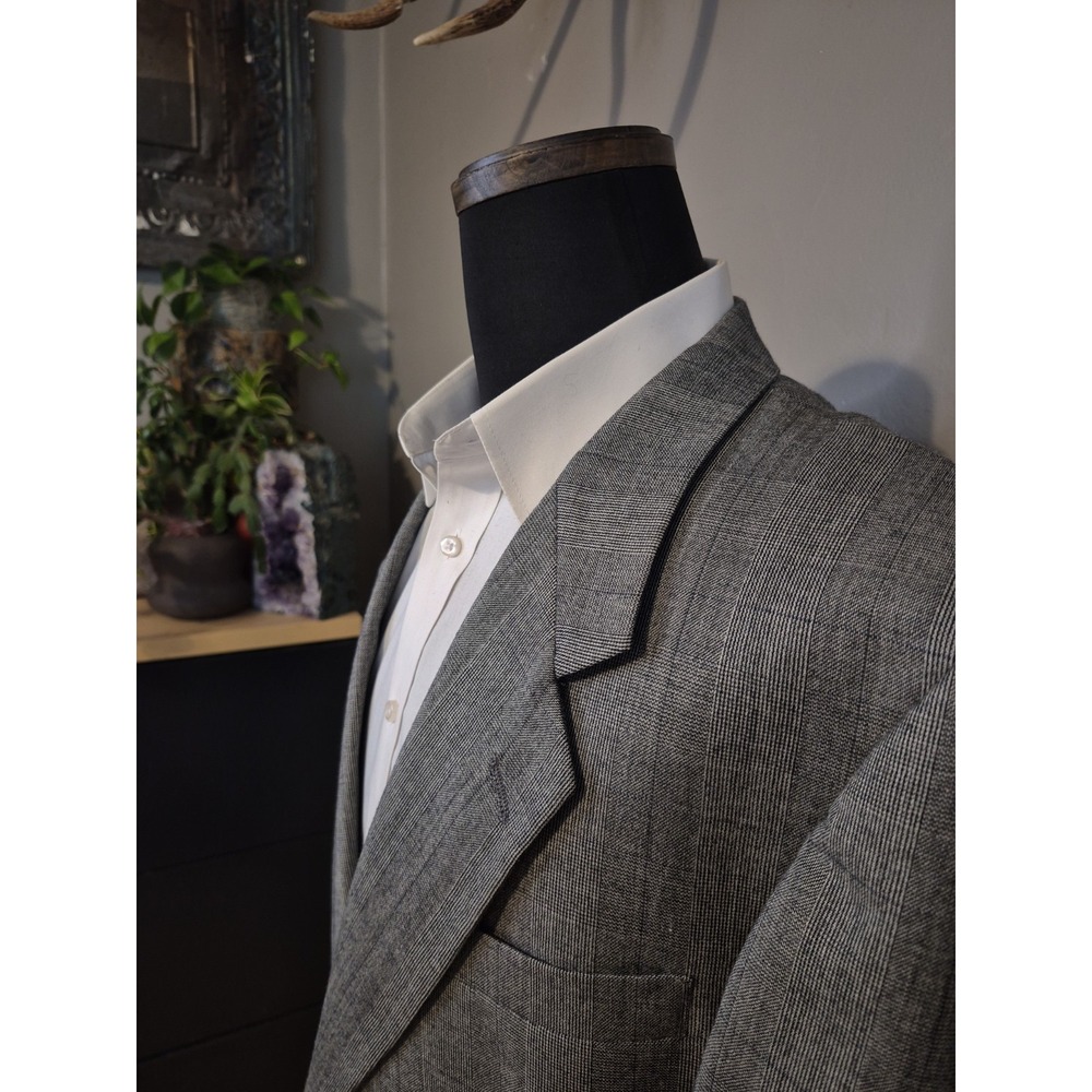 Hart Schaffner Marx Mens 44 L Two Button Wool Sports Coat USA Gray Plaid